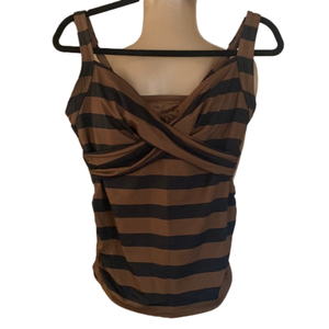 Lands' End Brown and Black Striped Swim Top